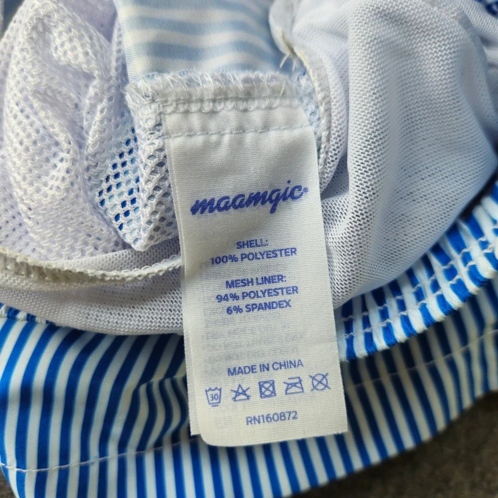 Maamgic Striped Swim Trunks Blue White Mesh Lined Board Shorts XL‎ Preppy Summer